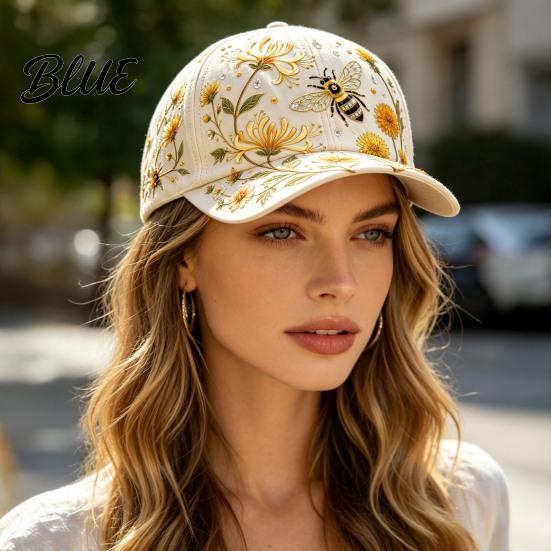 Summer Hat Baseball Cap for Women, Embroidery Flower Bird Pattern Hat, Pastoral Style F