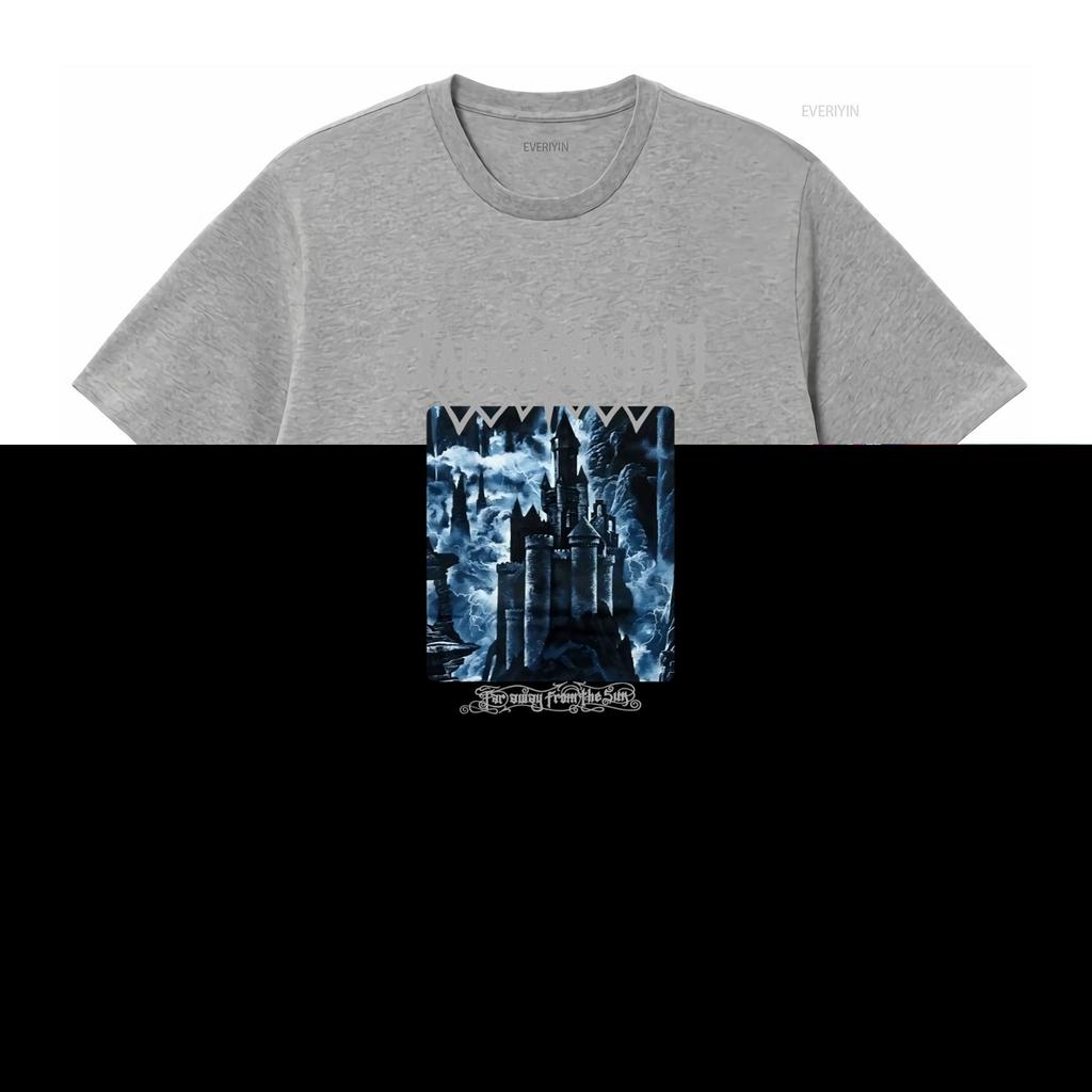 Sacramentum Lontano Dal Sole Stampa Castello Gotico Maglietta Perfetta Per Fan Metal vintage Lavata Unisex Leggermente Casual
