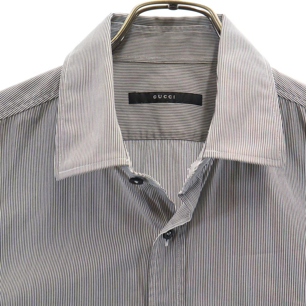 Gucci Made In Italy Striped Pattern Long Sleeve Cotton Shirt 40 Gray Men's Used