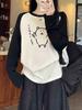 Women Winter Raglan Long Sleeve T-shirt Cute Simple Bear Korean Letter Print Graphic Tee Soft Skin-friendly Casual Daily Tops