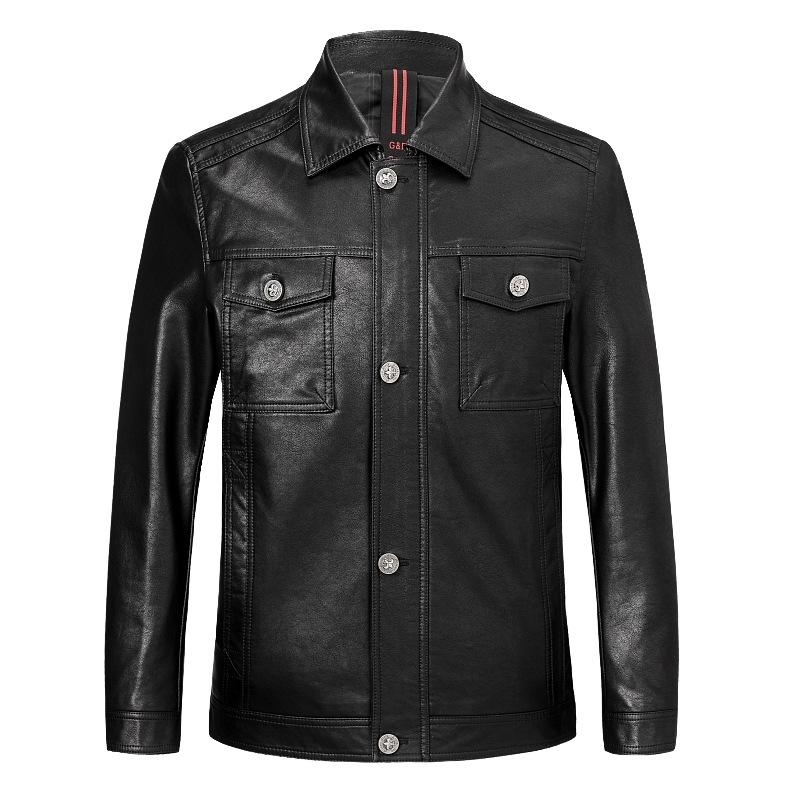 Autumn and winter young and middle-aged men's lapel single leather leather jacket, fashionable and handsome velvet motorcycle leather jacket