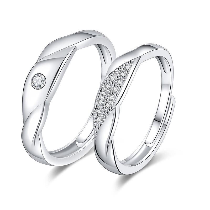 1 pár Kroucené Křišťálové Mědí Pokovené Platina Nastavitelný Otevřený Párový Prsteny Muži Ženy Nastavitelný Prstový Šperk Velkoobchodní Prodej