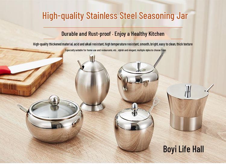 Stainless Steel Spice Jar - 304 Salt & Sugar Container for Kitchen Essentials