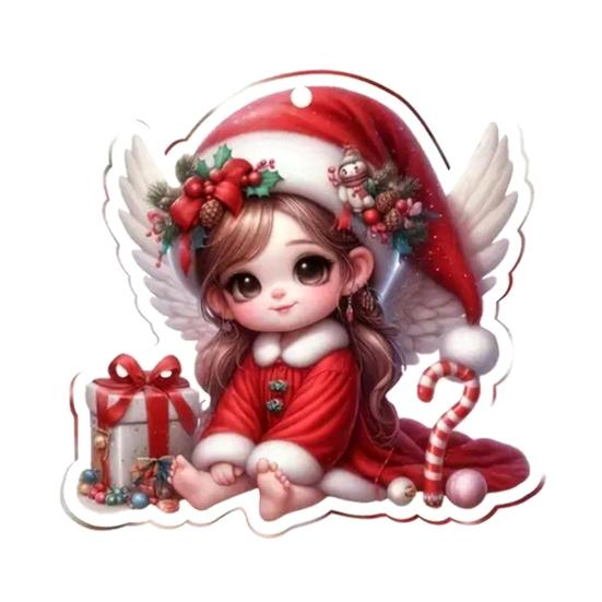 1/6Pcs Christmas Santa Hat Girl Hanging Decoration Holiday Party Winter Xmas Tree 2D Flat Acrylic Cartoon Angel Fairy Hanging Ornament