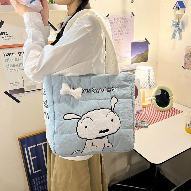 Cute Down Cloth Handbag Women's New Daily Commuting Large-capacity Tote Bag Cotton-filled Cartoon Shoulder Bag
