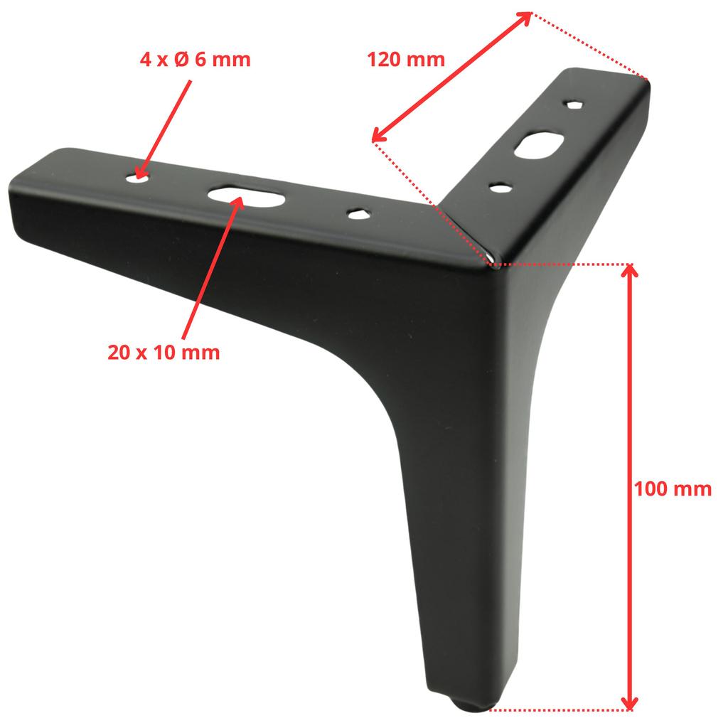 Metal furniture leg Anchor, black matte, height 10 cm