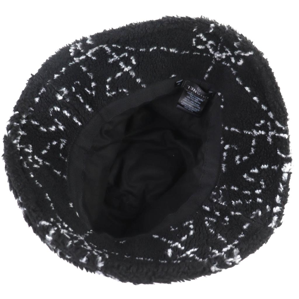 Excellent CHANEL COCOMarkMetal all-over print pile bucket hat black M 21B AA7847 Used