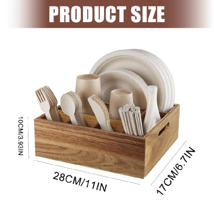 Practical Wooden Cutlery Rack With Multiple Sections For Spoons Forks