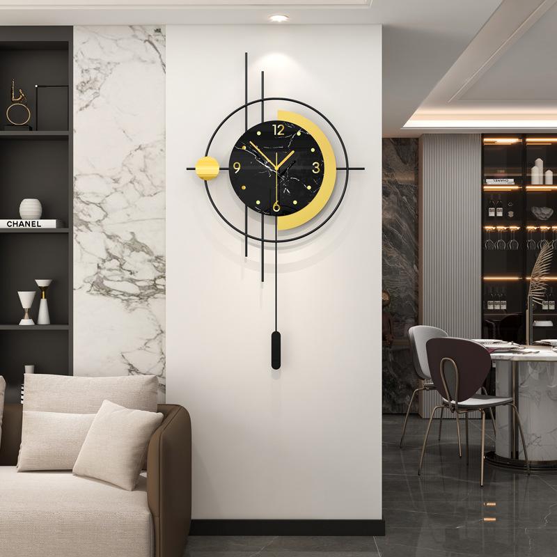 Home Decor Wall Clock Modern Design Wrought Iron Pendulum Clock Living Room No-Drill Silent Timepiece