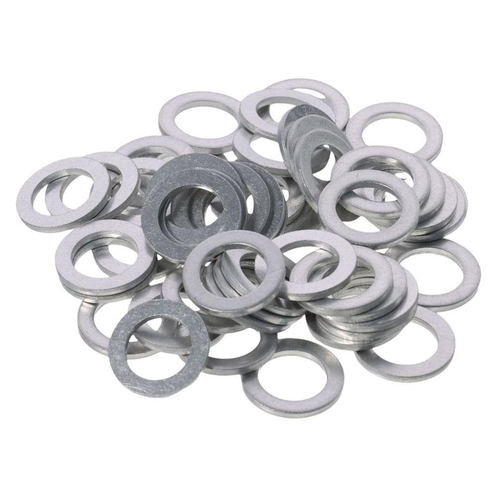 

50 шт., алюминиевые прокладки сливной пробки, серебряные сменные масляные шайбы для автомобиля