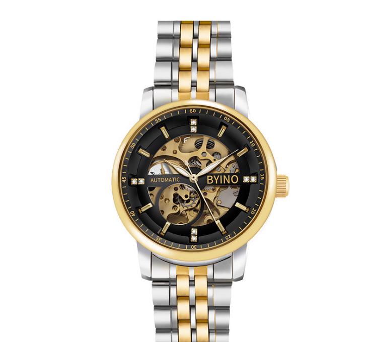 Beyino BYINO 8777 Men s Automatic Hollow Mechanical Steel Band Business Watch