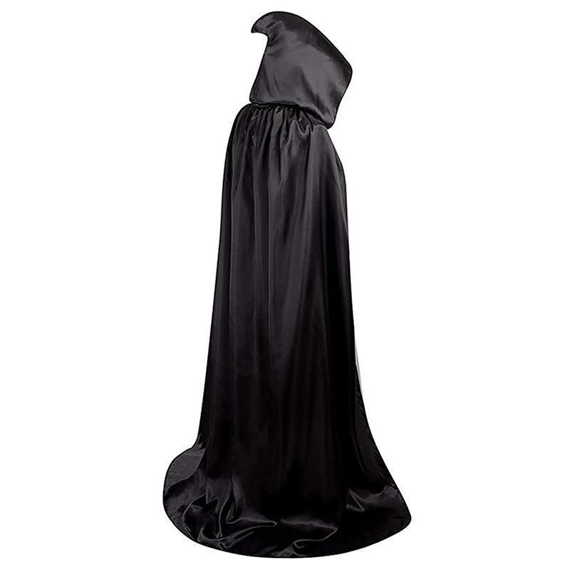 Black Satin Wizard Robe and Hat - Medieval Cosplay Cloak for Adults and Children