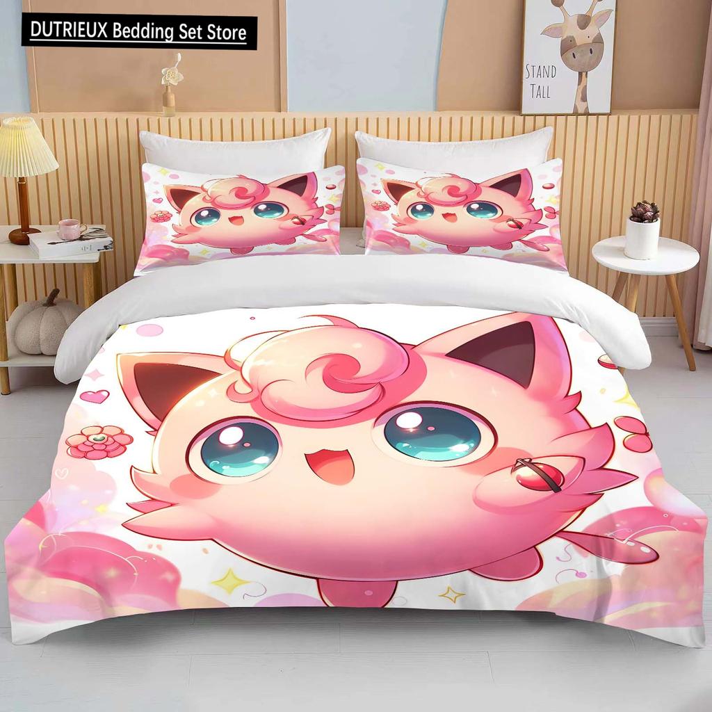 10 Sizes Pokemon Jigglypuff Print Pink Bedding Set Duvet Cover 1 Duvet Cover 2 Pillowcases Adult and Children Bedding Set Luxury