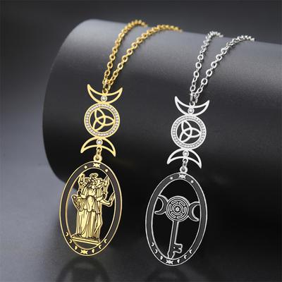 EUEAVAN Ancient Greece Triple Moon Goddess Necklace Stainless Steel Vintage Hecate Goddess Necklaces Women Amulet Jewelry Gifts