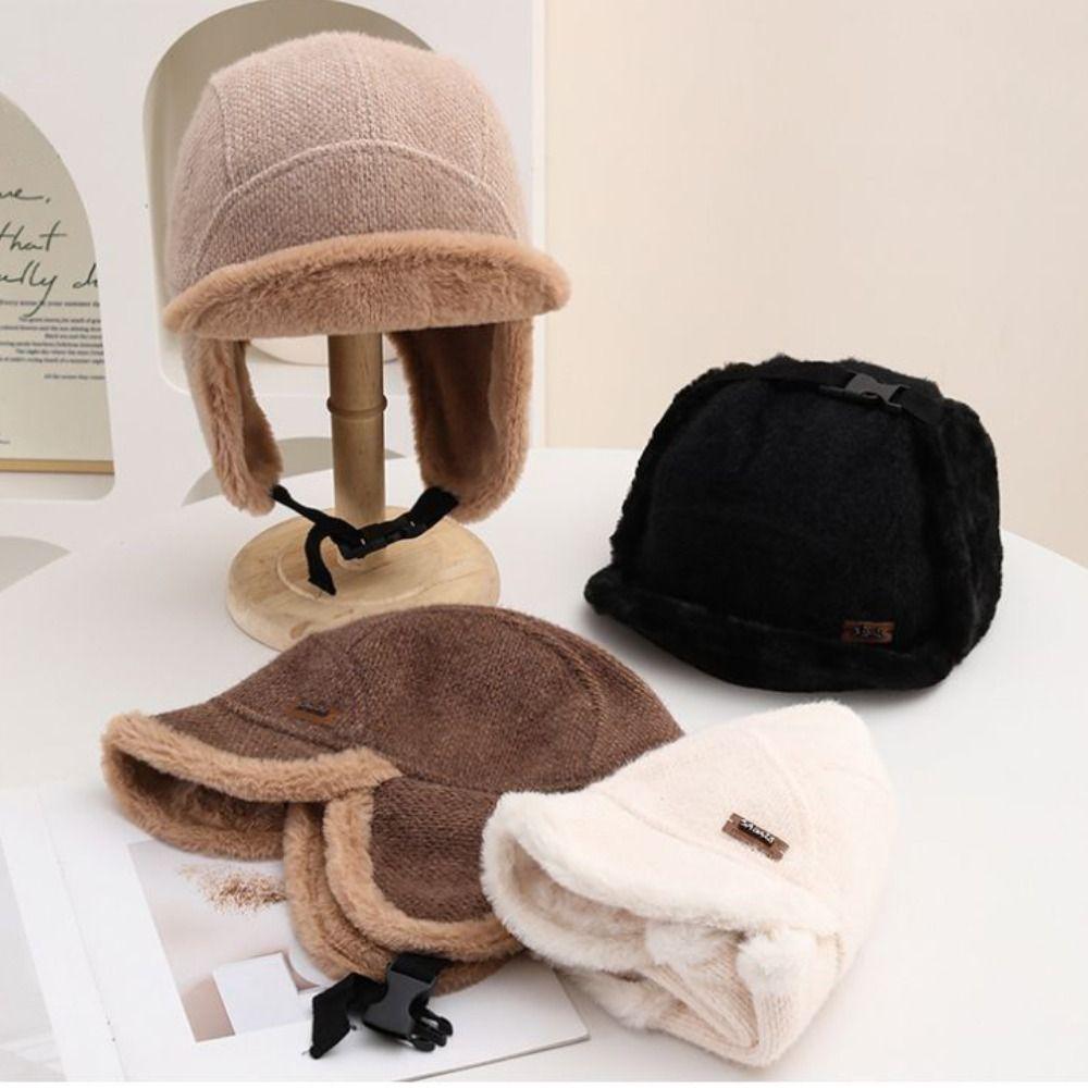 Casual Windproof Winter Hat Thickened Velvet Lining Faux Fur Hat Warm Earflaps Hat For Women