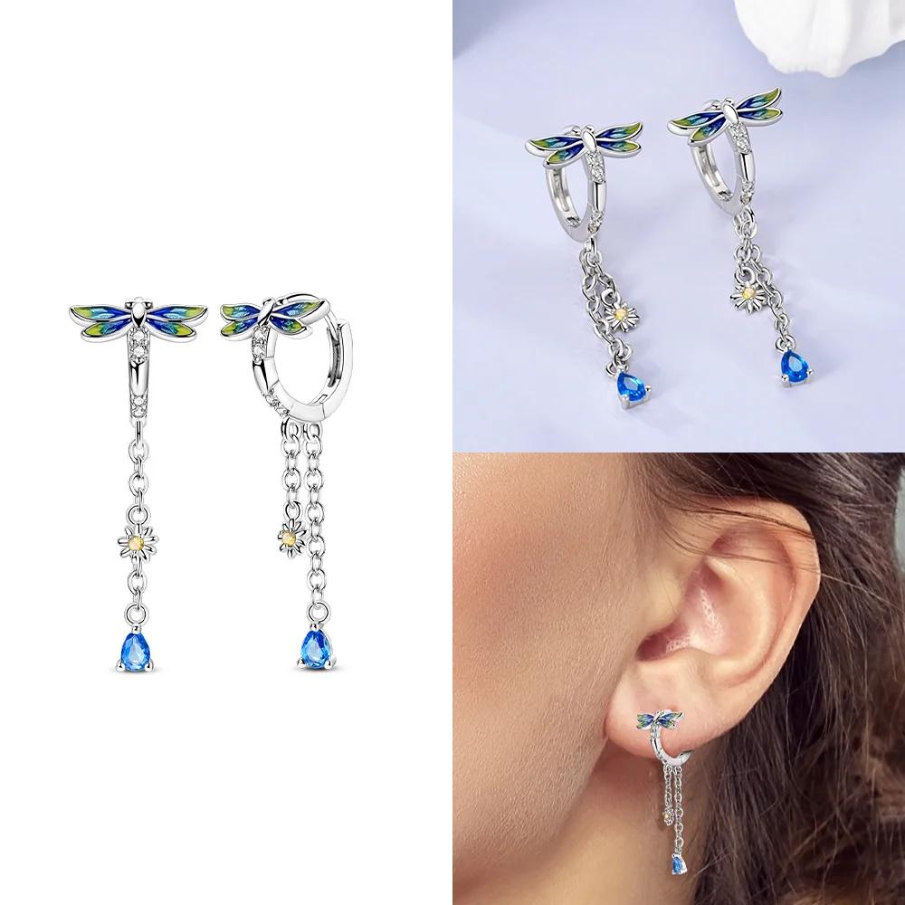 Charms 925 Silver Earrings Color Zircon Pink Bow Star Moon Shell Earrings Four-leaf Clover Woman's Accessory Jewelry