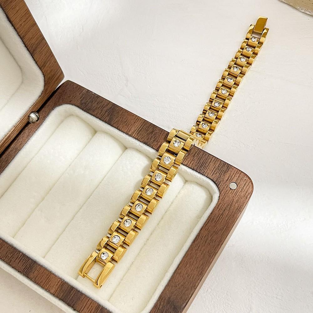 Light Luxury White Diamond Titanium Steel Watch Chain, High-end Men's and Women's 18K Gold Non-fading Ins Bracelet