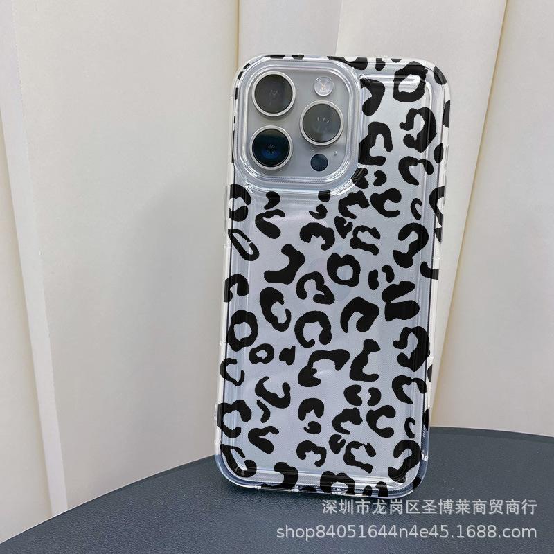 Black leopard print for Apple 15 mobile phone case iphone12promax transparent 14/13/11/XSMAX airbag 16