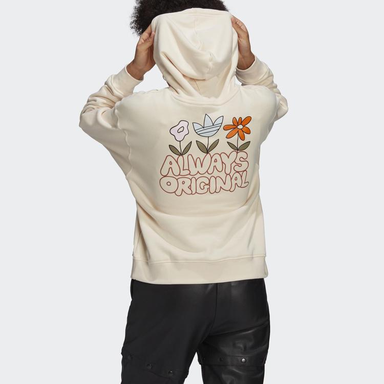 Adidas Originals Trefoil Casual Sports Printed Hooded Sweatshirt Women Sweatshirt Yellow White HF2088