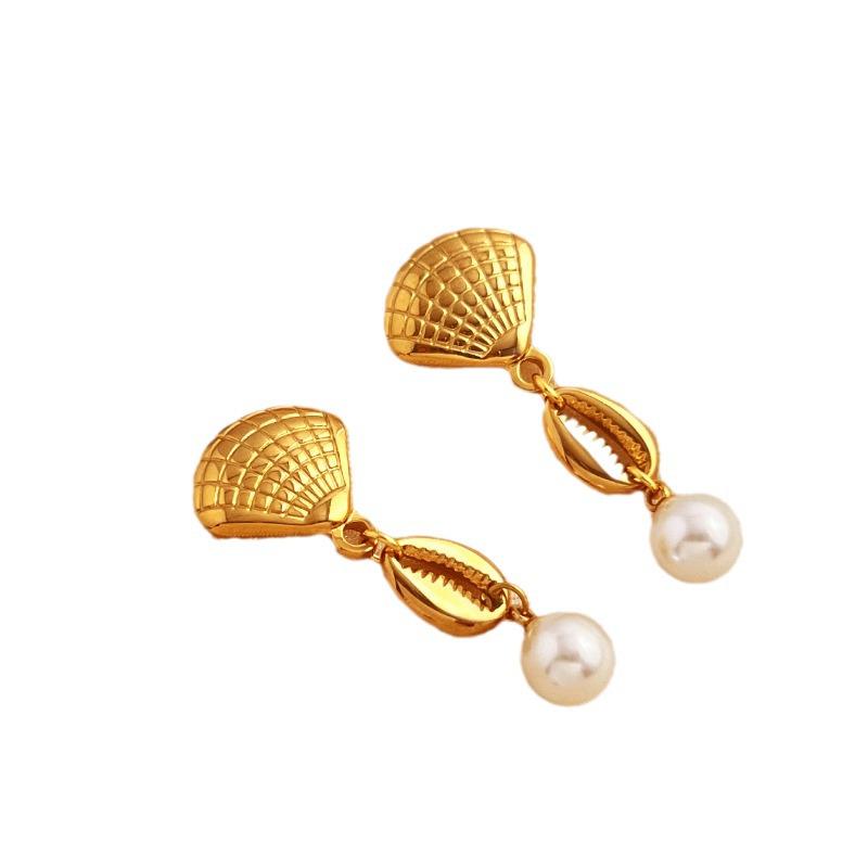 18K Guldpläterade Sjöborre Snäckskal Hänge Tofs Örhängen