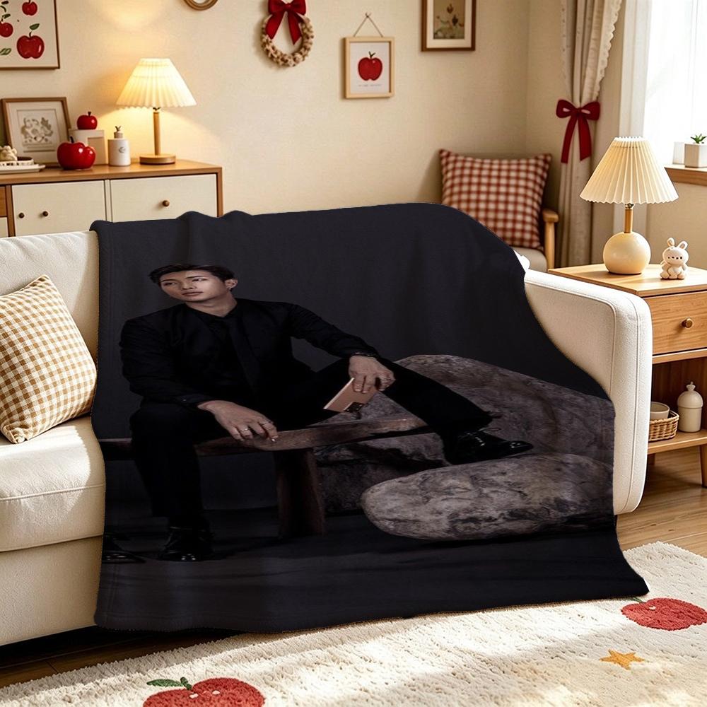 Kim Namjoon Rm Portrait Collage Print Pattern Blanket Soft Comfortable Fleece Blanket For Living Room Bedroom Recliner Home Party Decor Memorial Gift