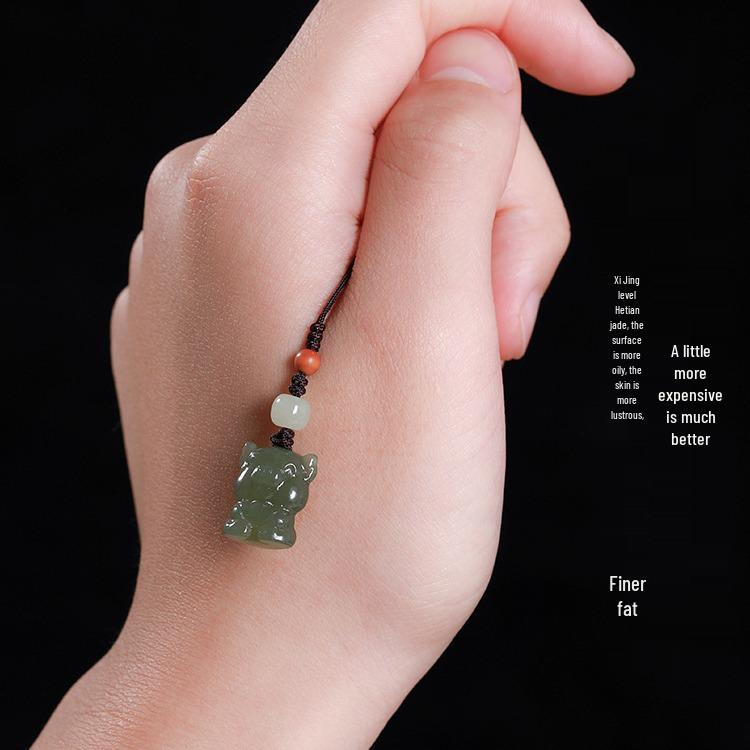 Lake Green Hetian Jade Cartoon Zodiac Pendant Keychain & Phone Charm