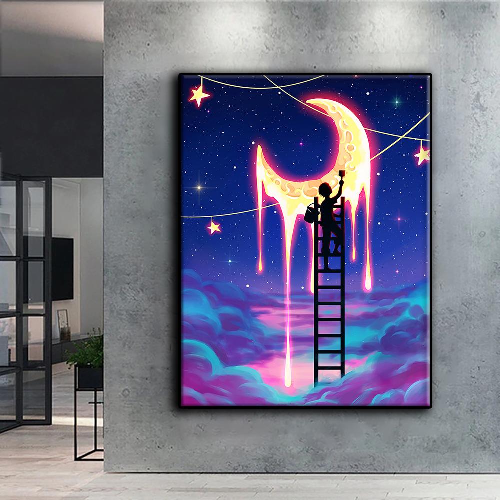5D DIY Artistic Moon and Starry Sky Cross Stitch Rhinestones Diamond Drawing Embroidery Mosaic Home Decor