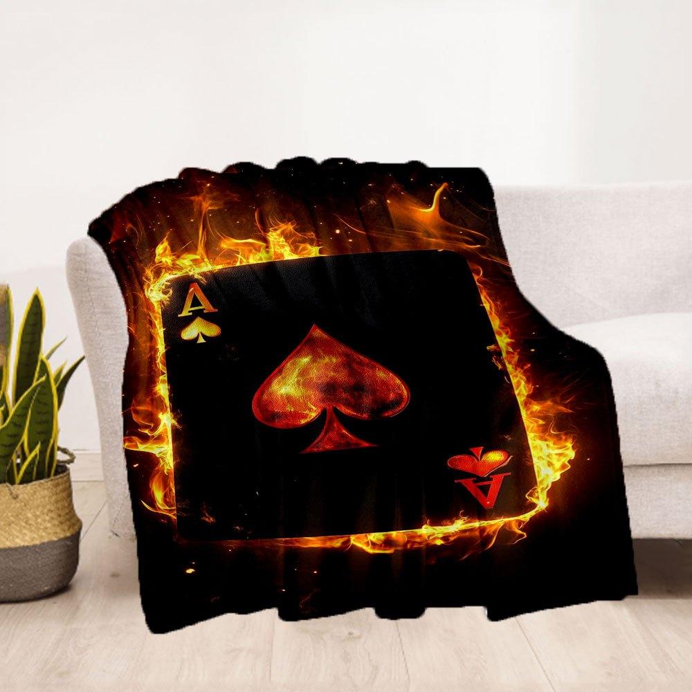 Flaming Ace of Spades Playing Card Wallpapers for iPhone & AndroidBlanket Flannel Throw Blanket for Sofa, Bed, Travel, Camping, Office