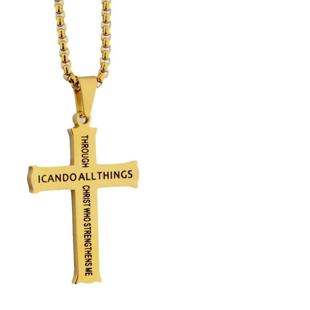 European, American, Japanese and Korean Letter Cross Pendant Necklace Casual Fashion Titanium Steel