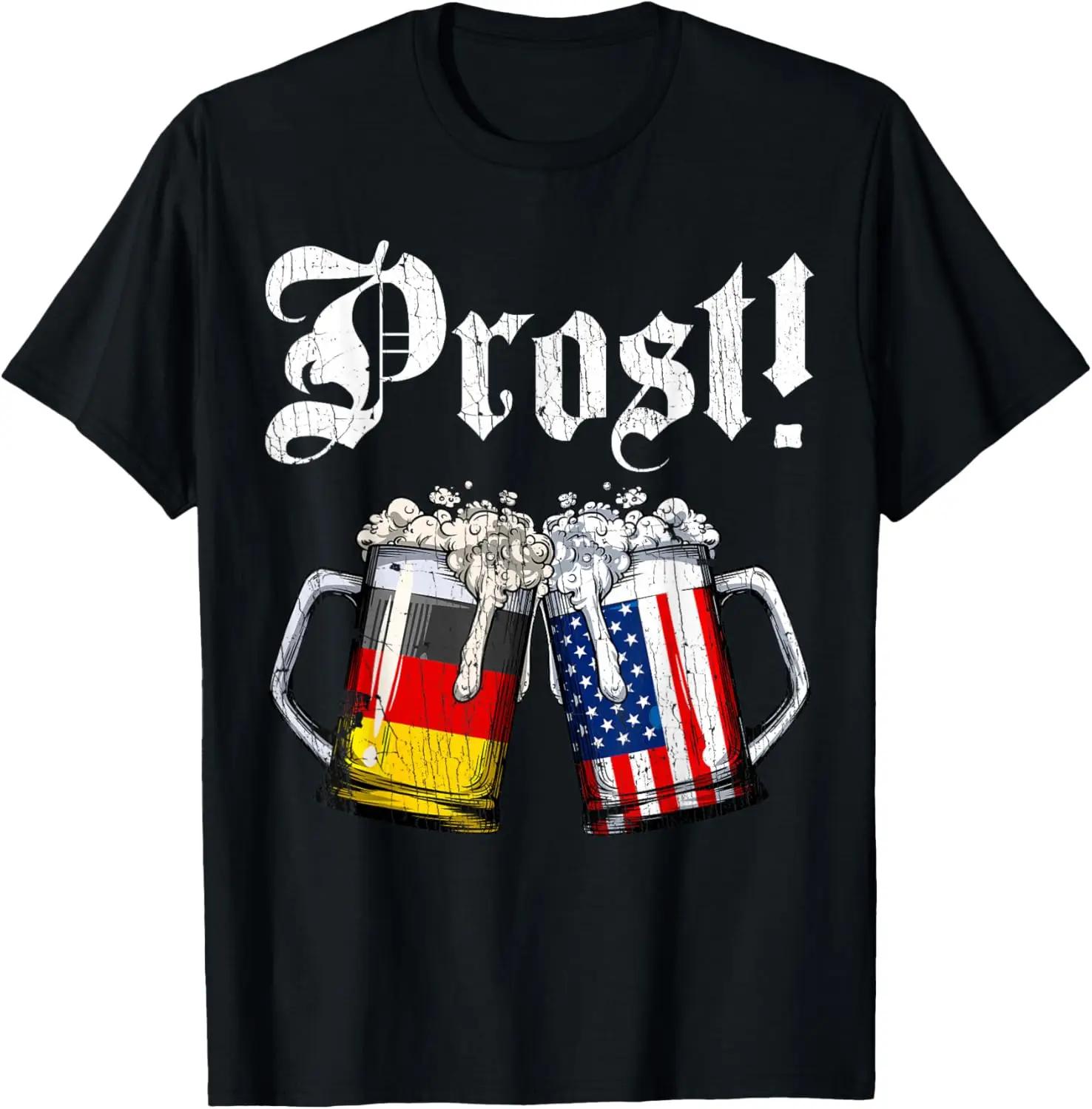 Prost Beer German American Flag Oktoberfest TShirt 100 Cotton ONeck Short Sleeve Summer Casual Mens Tshirt Streetwear S
