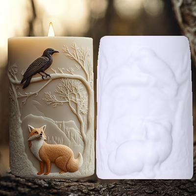 Holy Crow Fox Aromatherapy Candle Silicone Mold DIY Lucky Bird Fox Candle Resin Gypsum Clay Fox and Crow Relief Concrete Molds