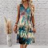 Plus Size V Neck Sleeveless Green Canyon Waterfall Print For Forest Exploration Tour