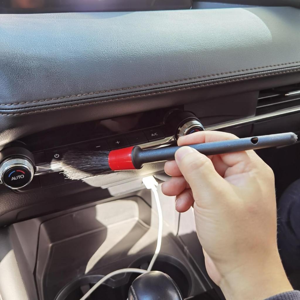 Car Detailing Brush Set Of 5 - Soft Boar Hair, Car Wash Brush, Wheel Cleaner Brush, Car Dust Brush, Car Interior Leather Seat And Vent Brush, Car
