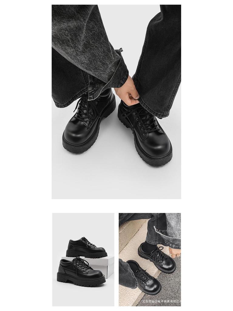 Men's British Style Height Increasing Derby Shoes - Black Leather, Thick Sole, Casual or Wedding Wear