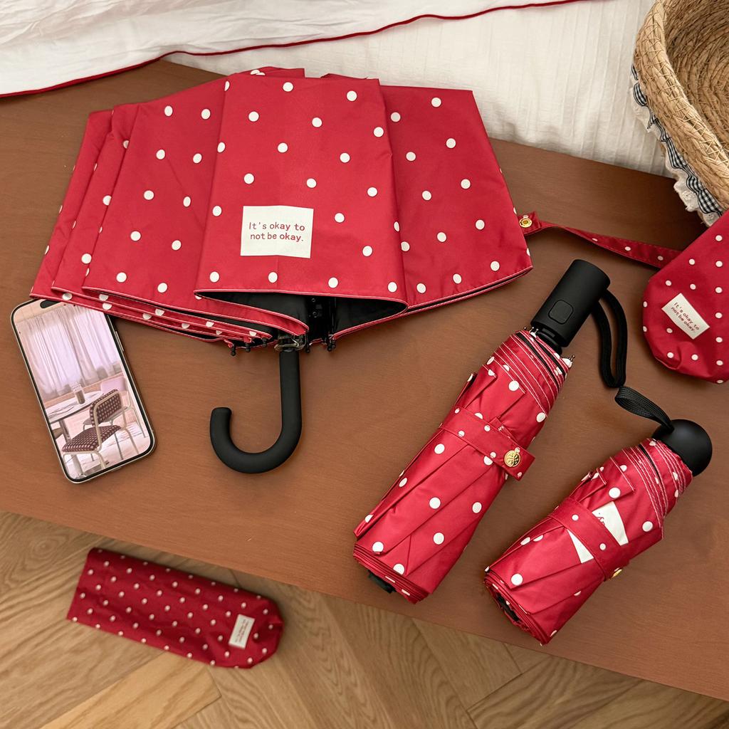 New Korean small polka dot folding umbrella sunscreen ultraviolet vinyl parasol weather and rain portable sun umbrella