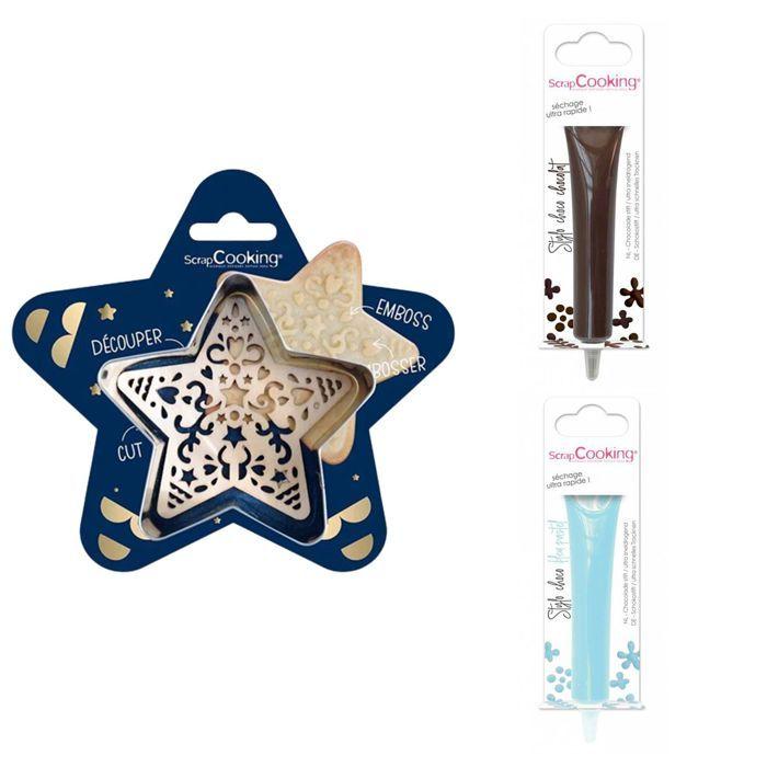 Star Embossed Biscuit Kit + 2 Brown and Pastel Blue Chocolate Pens