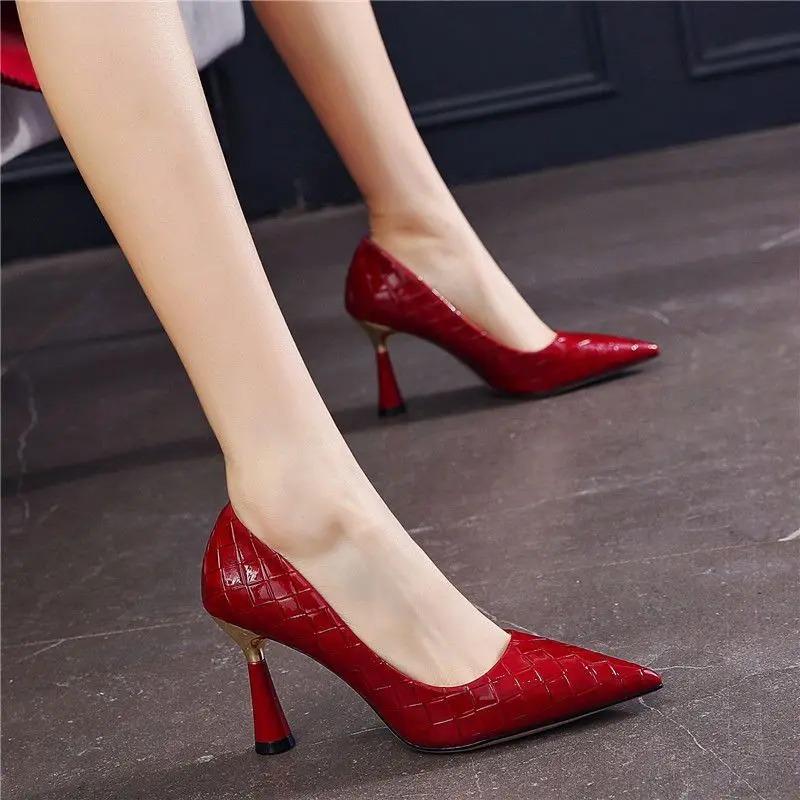 

Shoes For Women 2025 High Heels Ladies Summer Footwear Pointed Toe Red Pumps Evening On Heeled Casual Social Korean Style Slip 41