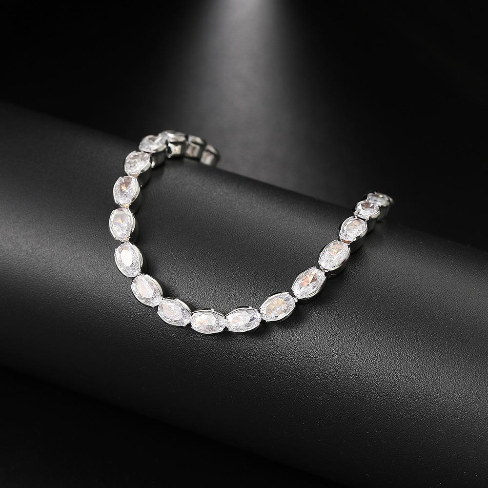 Popular Single-Row Egg-Shaped Zircon Bracelet Women'S Adjustable Tennis Chain Crystal Jewelry