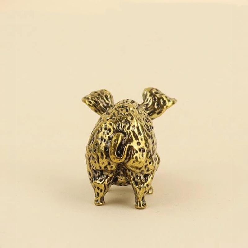 Handgefertigte Messing-Figur des chinesischen Tierkreiszeichens Schwein Retro Glücksbringer für Zuhause Perfekt als Geschenk zum Mondneujahrsfest Bürodekoration