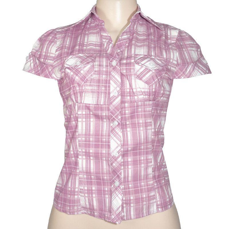 European and American Cross-Border Retro Blue and White Plaid Short-Sleeve Shirt with Buttoned Collar and American-Style Waist-Cinching Short Top
