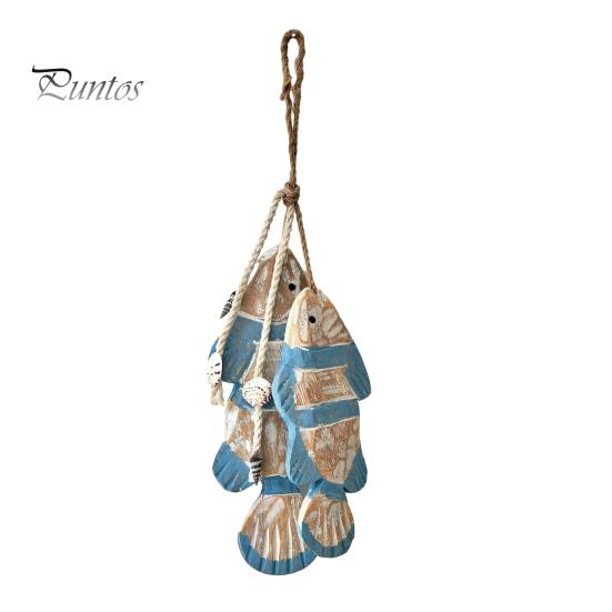 Ocean Inspired Wall Art Rustic Nautical Wooden Fish Decor, Coastal Beach Style Hanging Mediterranean Ornament with Fishing Net for Lake House,