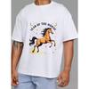 White T-Shirt Year of The Horse Print with Golden Stars and Moon Design for Casual Wear
