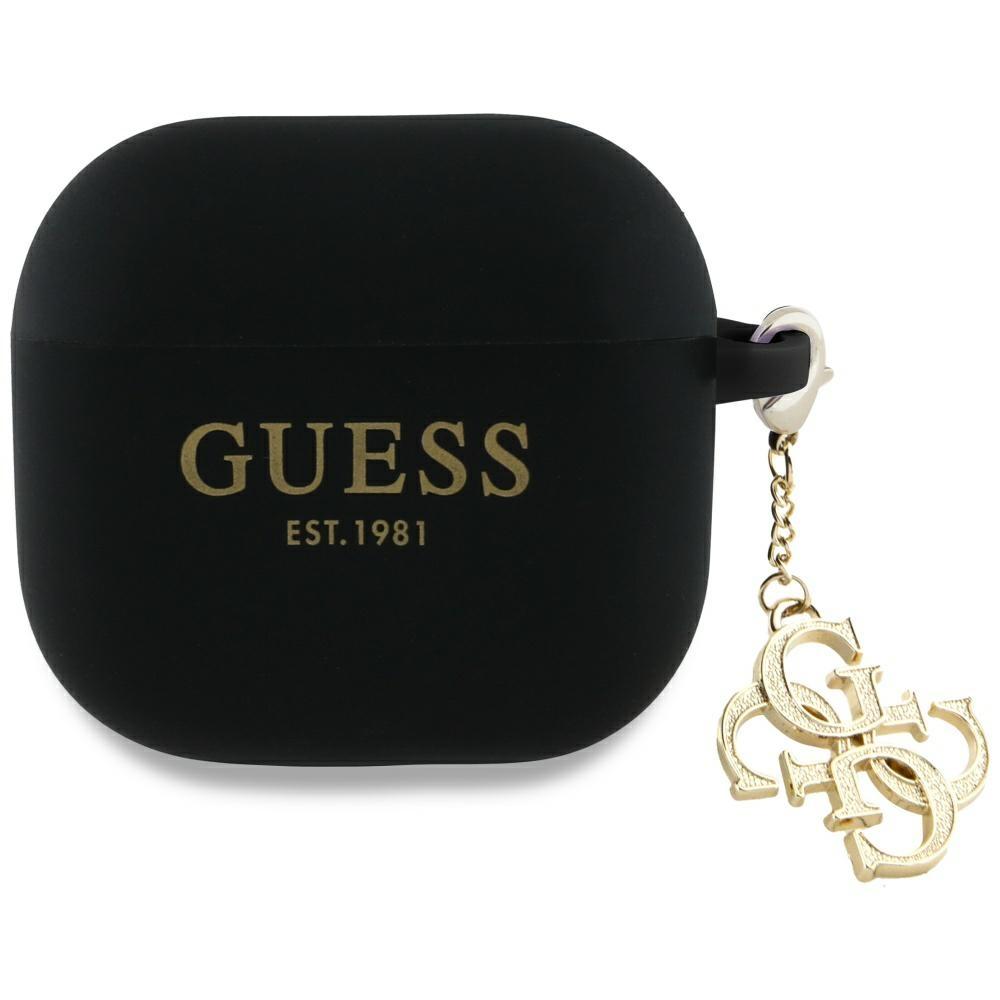 Guess Gua4Lecg4K Airpods 4 Cover         Czarny/Black Silicone 4G Charm