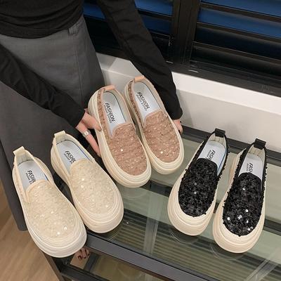 Sequined Fisherman Platform Loafers Women's Spring and Autumn New Lazy One-pedal Breathable Fashion Casual Shoes