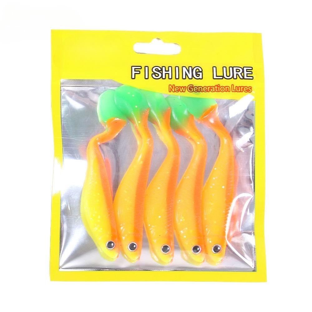 5 pz T-tail Richiamo Morbido di Pesca Bionic Bass Pike Con Occhi 3D Artificiale 8.8 cm Attrezzatura Da Pesca