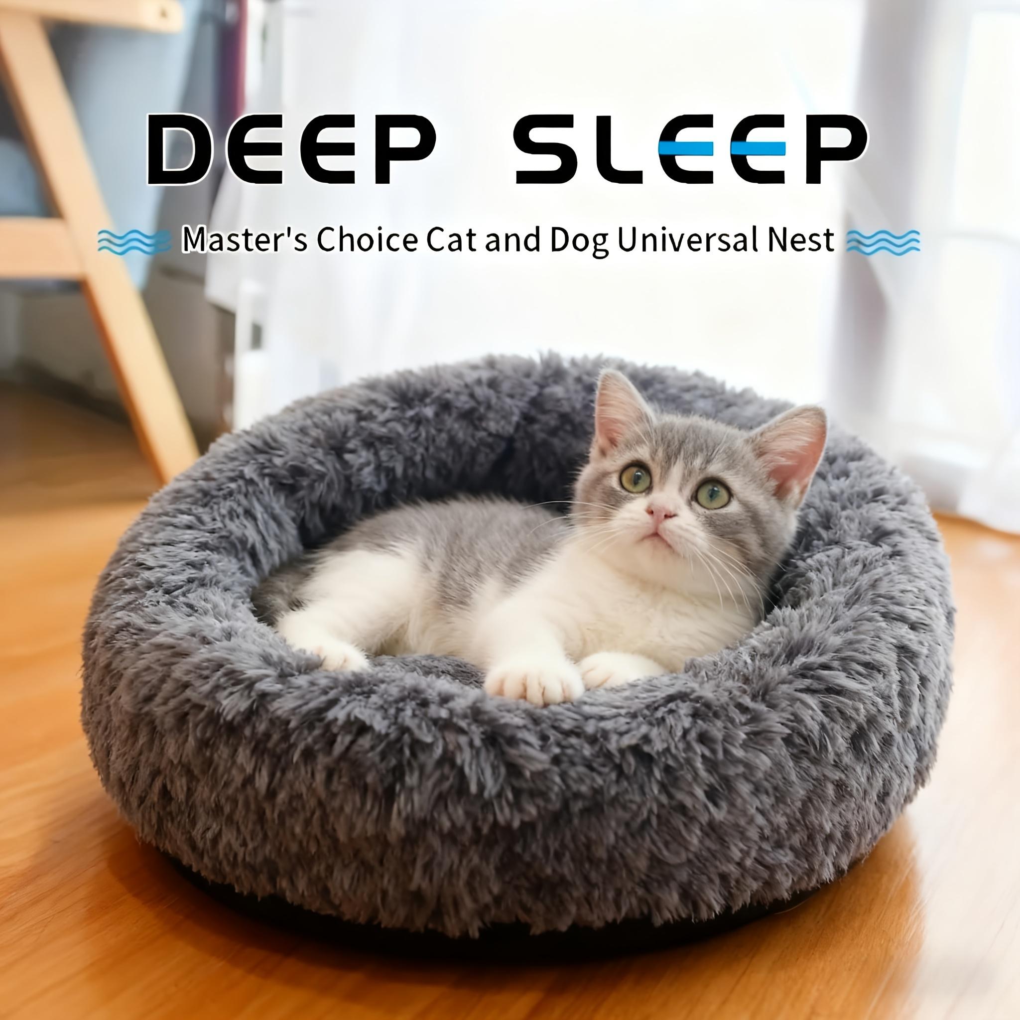 

1PCS Soft Round Cat Bed Plush Lined Non-Slip Base - Sturdy 40CM серый