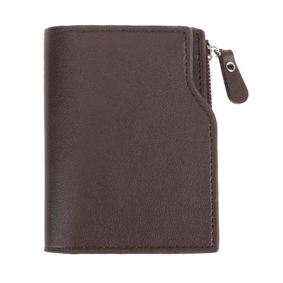 Men Short Card Wallet Slim Tri-fold Wallet Large Capacity Card Holder Cash Wallet with ID Window Zipper Coin Pocket Gift for Father Husband