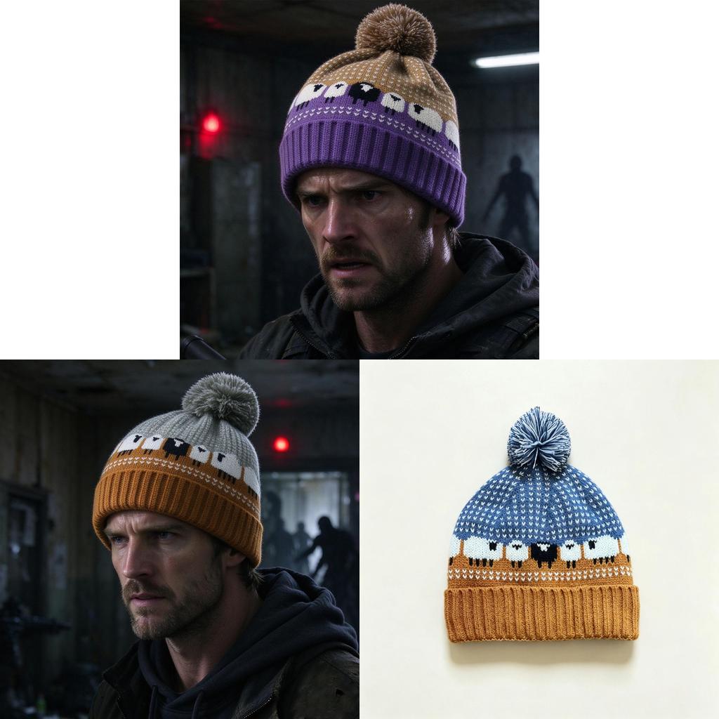 Resident Evil Bryan Knit Beanie With Embroidered Lamb Animal Pattern For Winter Warmth