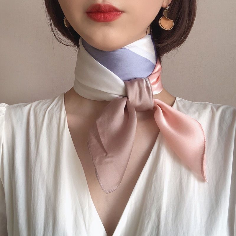 Women's Korean Small Square Silk Scarf: Spring/Autumn Career Decor Necktie All-match Scarf Lightweight Summer Neck Wrap with Sun Protection