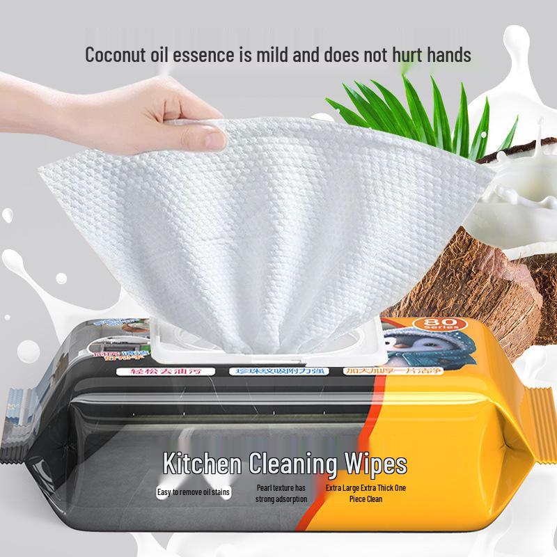 Large Thickened Kitchen Wipes: Strong Oil & Stain Removal, Disposable Wet Wipes for Range Hoods & Stoves